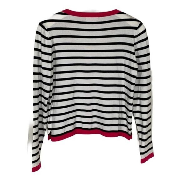 Sunny Leigh Black White Striped Cardigan Sweater Women’s Small - Picture 2 of 9